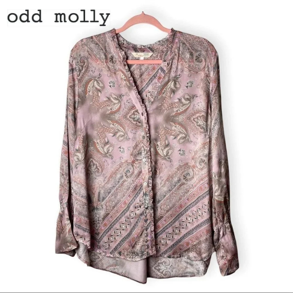 Odd Molly Button Up Pink & Grey Paisley Blouse